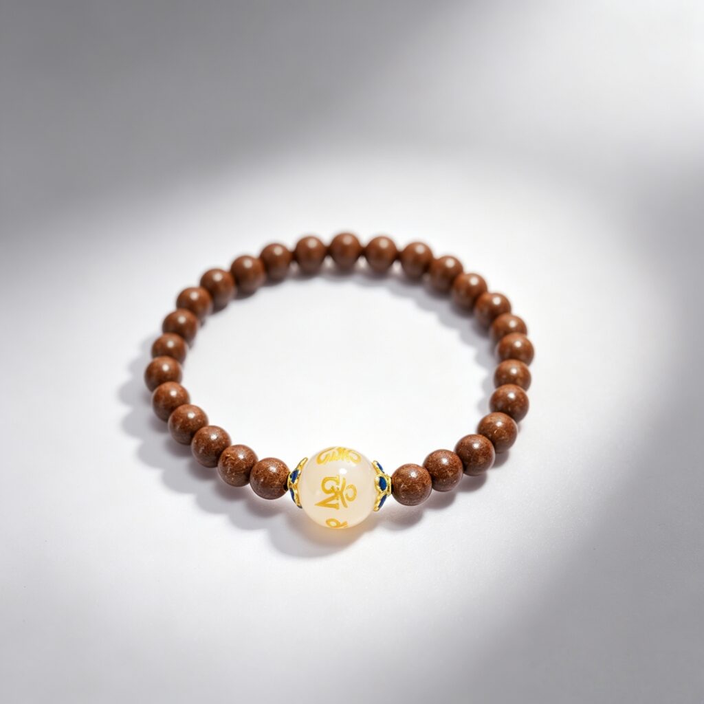 Goose Pear Incense Bead Bracelet with White Talisman Crystal Charms, Natural Agarwood Sandalwood Mala for Calming Mind, Mood Relief & Better Sleep &mdash; View 9