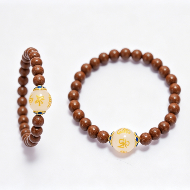 Goose Pear Incense Bead Bracelet with White Talisman Crystal Charms, Natural Agarwood Sandalwood Mala for Calming Mind, Mood Relief & Better Sleep &mdash; View 10