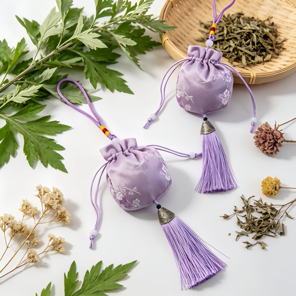 Four Seasons Purifying Herbal Sachet, Purple TCM Aroma Pouch, Wormwood & Perilla Formula for Dampness Dispelling, Air Cleansing & Refreshing Mind — View 1