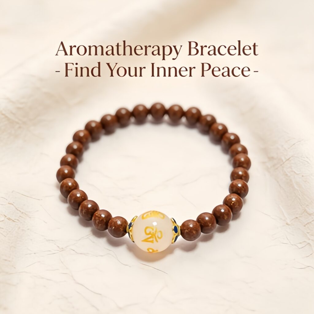 Goose Pear Incense Bead Bracelet with White Talisman Crystal Charms, Natural Agarwood Sandalwood Mala for Calming Mind, Mood Relief & Better Sleep &mdash; View 5