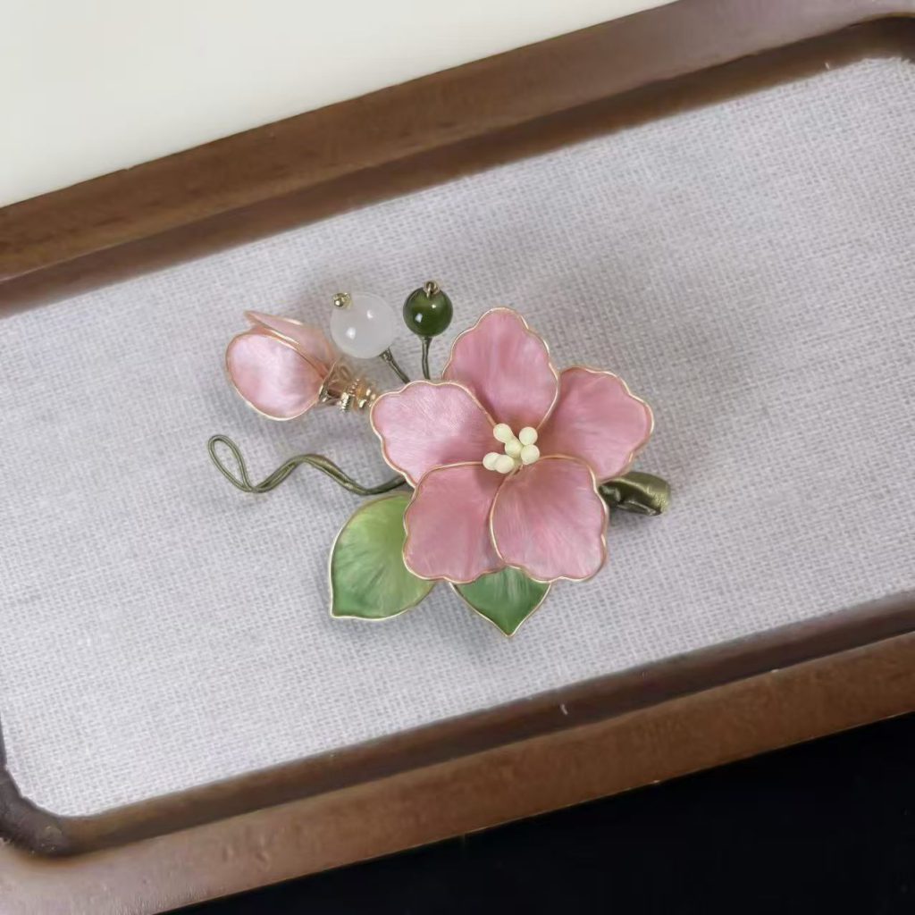 Handmade Chinese Intangible Cultural Heritage Velvet Flower, Soft Pink Tender Floral Brooch & Hair Clip, Versatile Accessory for Gentle Elegant Look 1pcs — View 1
