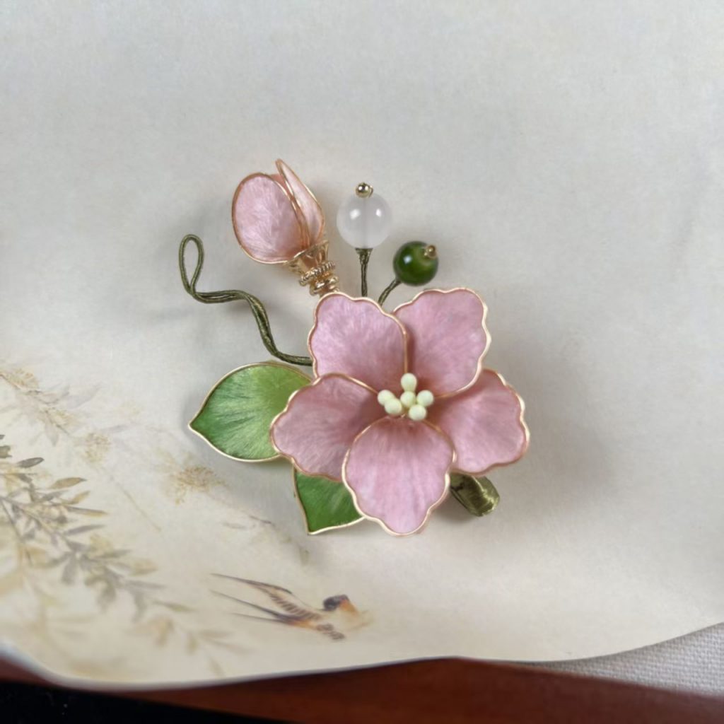 Handmade Chinese Intangible Cultural Heritage Velvet Flower, Soft Pink Tender Floral Brooch & Hair Clip, Versatile Accessory for Gentle Elegant Look 1pcs — View 2