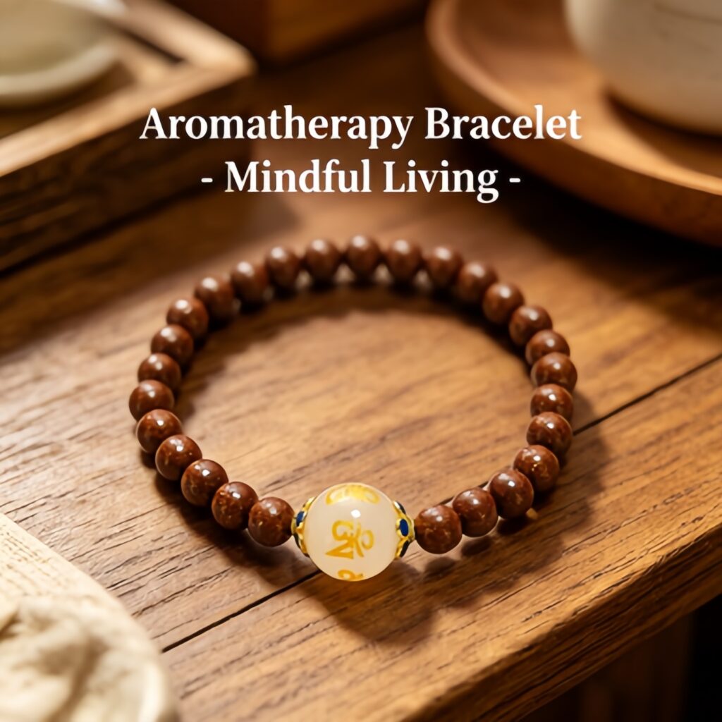 Goose Pear Incense Bead Bracelet with White Talisman Crystal Charms, Natural Agarwood Sandalwood Mala for Calming Mind, Mood Relief & Better Sleep &mdash; View 2