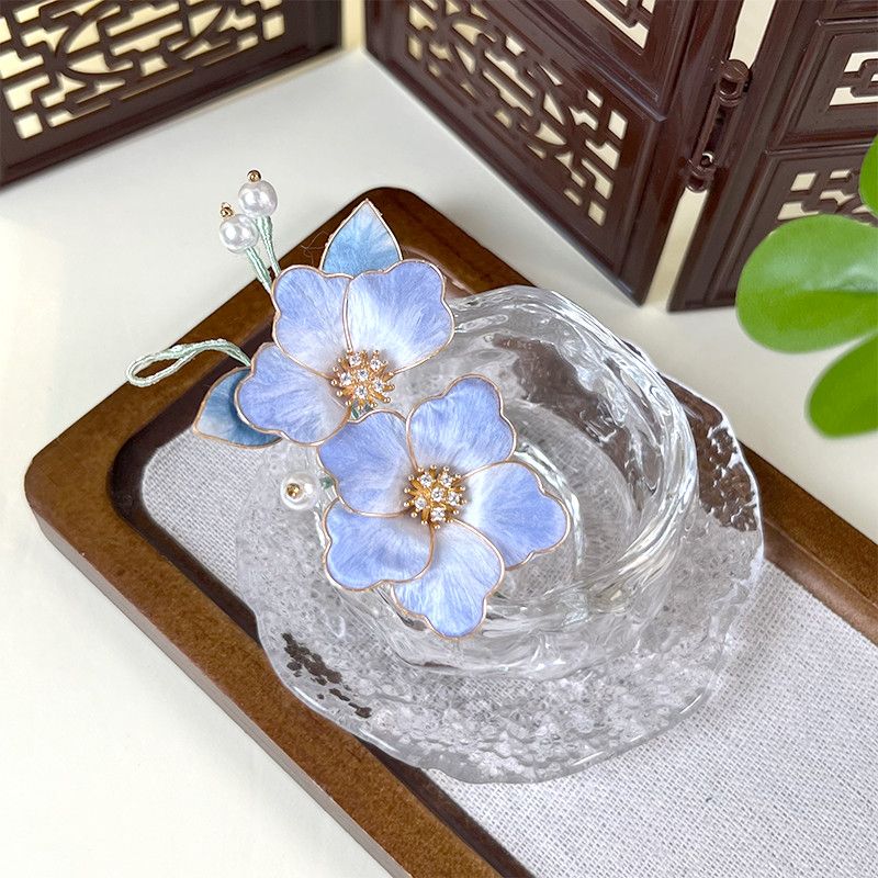 Chinese Intangible Cultural Heritage Silk Velvet Flower, Light Blue Mini Brooch & Hair Accessory, Elegant Low-Key All-Match Jewelry for Women Daily Wear  1pcs — View 1