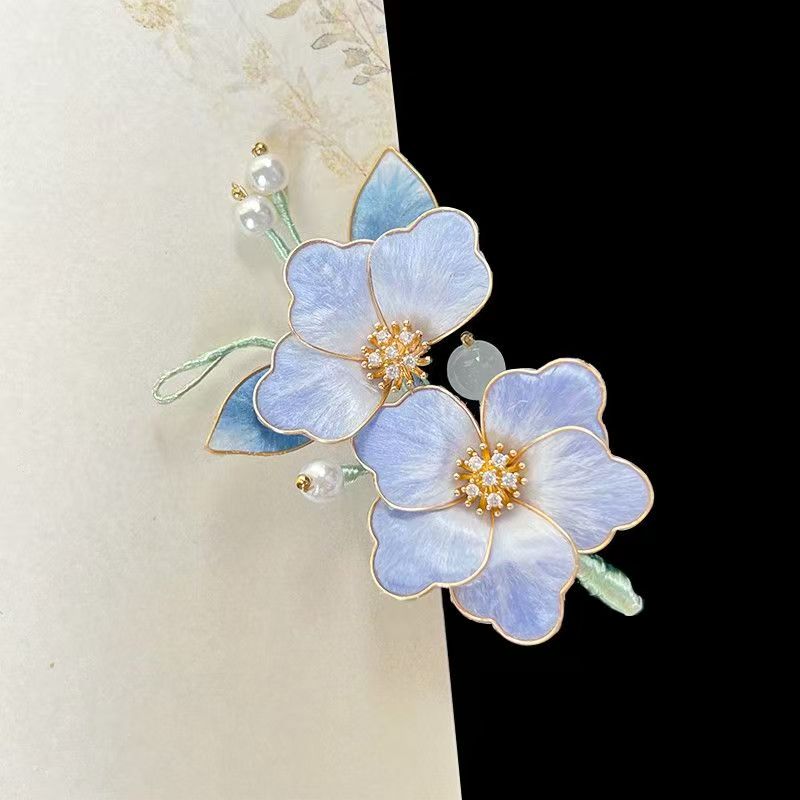 Chinese Intangible Cultural Heritage Silk Velvet Flower, Light Blue Mini Brooch & Hair Accessory, Elegant Low-Key All-Match Jewelry for Women Daily Wear  1pcs — View 2