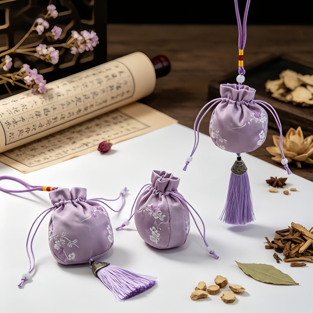Four Seasons Purifying Herbal Sachet, Purple TCM Aroma Pouch, Wormwood & Perilla Formula for Dampness Dispelling, Air Cleansing & Refreshing Mind — View 6