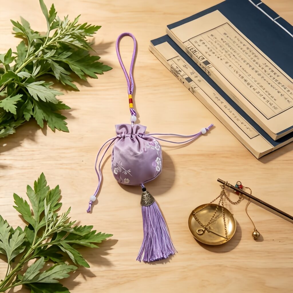 Four Seasons Purifying Herbal Sachet, Purple TCM Aroma Pouch, Wormwood & Perilla Formula for Dampness Dispelling, Air Cleansing & Refreshing Mind — View 4