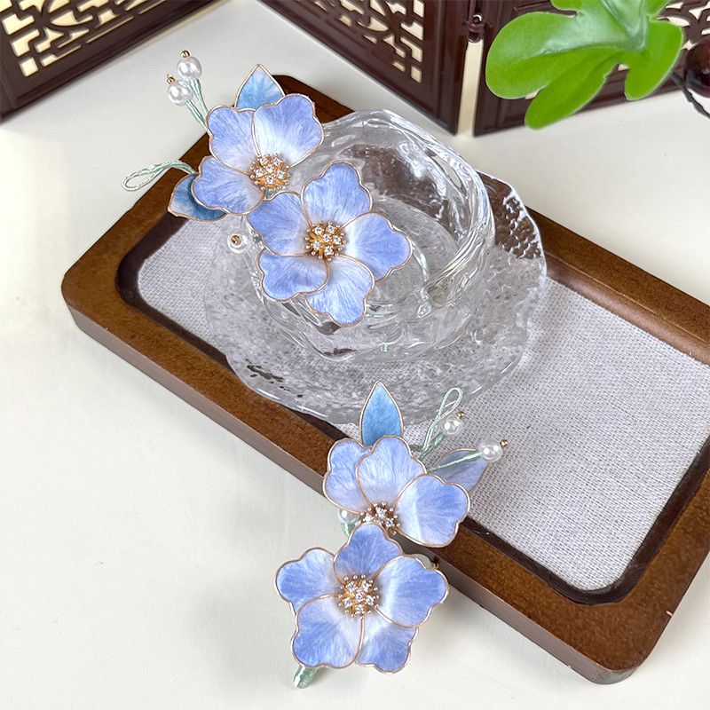Chinese Intangible Cultural Heritage Silk Velvet Flower, Light Blue Mini Brooch & Hair Accessory, Elegant Low-Key All-Match Jewelry for Women Daily Wear  1pcs — View 4