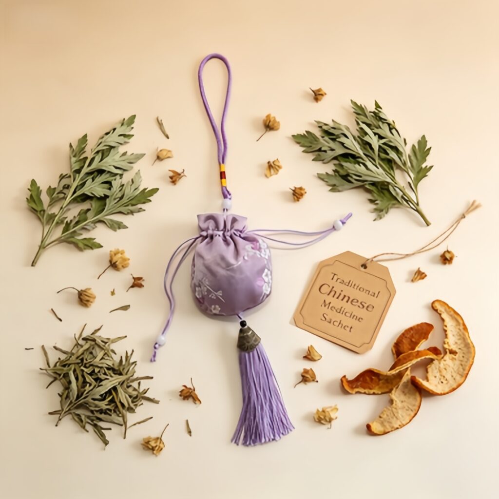 Four Seasons Purifying Herbal Sachet, Purple TCM Aroma Pouch, Wormwood & Perilla Formula for Dampness Dispelling, Air Cleansing & Refreshing Mind &mdash; View 3