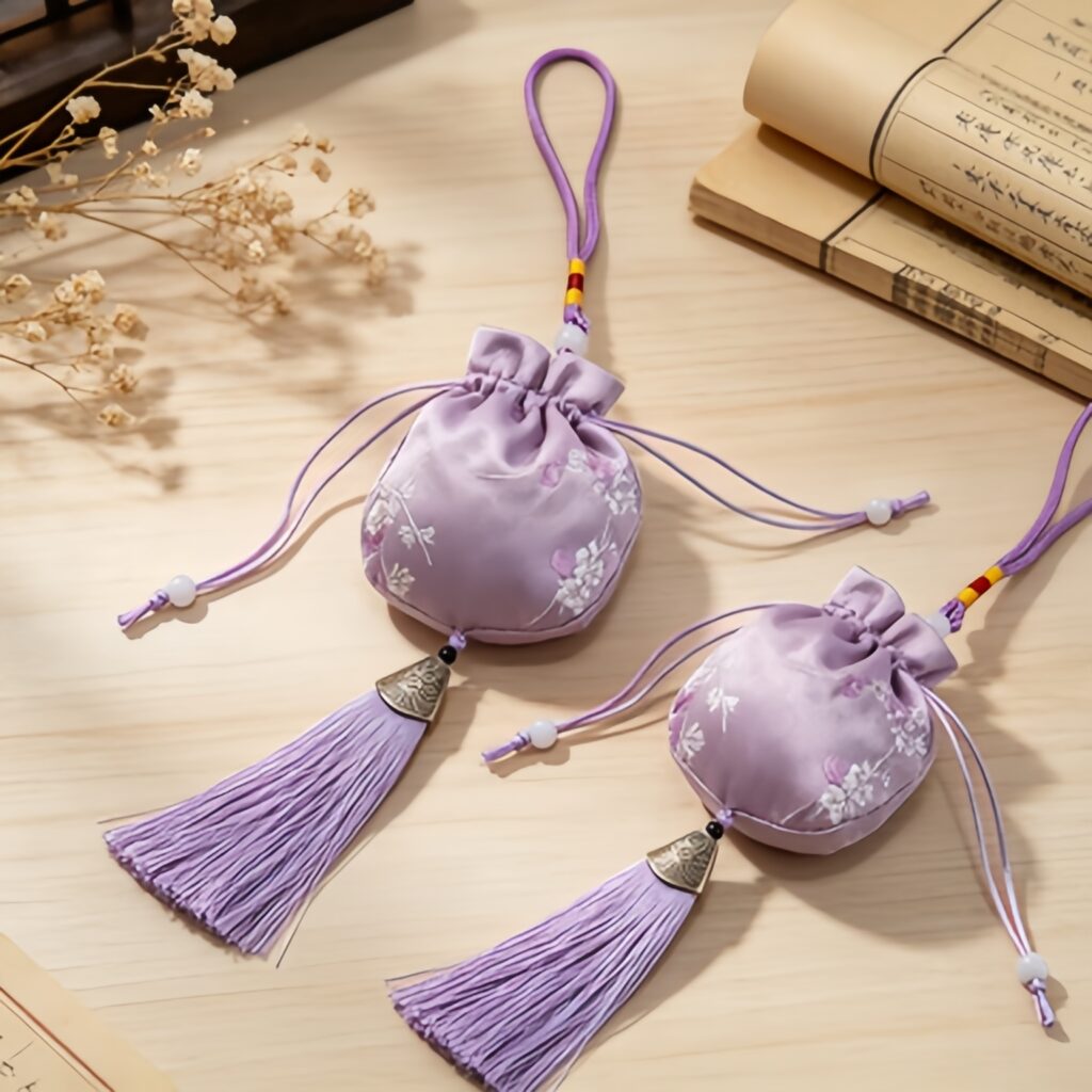 Four Seasons Purifying Herbal Sachet, Purple TCM Aroma Pouch, Wormwood & Perilla Formula for Dampness Dispelling, Air Cleansing & Refreshing Mind — View 2