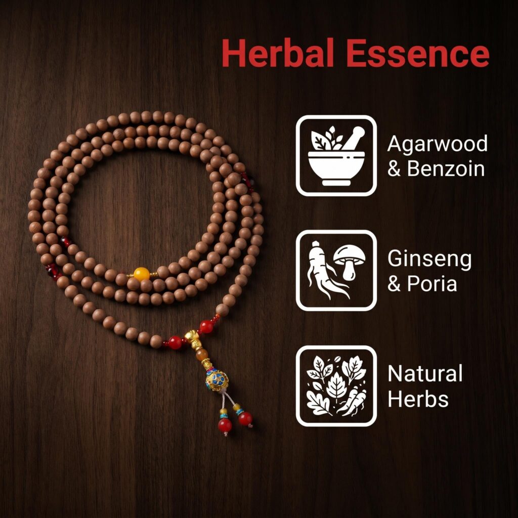 White Dragon Deep Abyss Herbal Mala 108 Beads, Traditional Chinese Medicine Prayer Beads for Meditation, Chanting, Calming Mind & Clearing Negative Energy &mdash; View 2