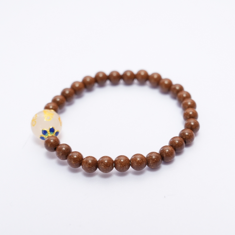 Goose Pear Incense Bead Bracelet with White Talisman Crystal Charms, Natural Agarwood Sandalwood Mala for Calming Mind, Mood Relief & Better Sleep &mdash; View 6
