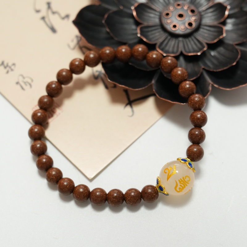 Goose Pear Incense Bead Bracelet with White Talisman Crystal Charms, Natural Agarwood Sandalwood Mala for Calming Mind, Mood Relief & Better Sleep &mdash; View 7