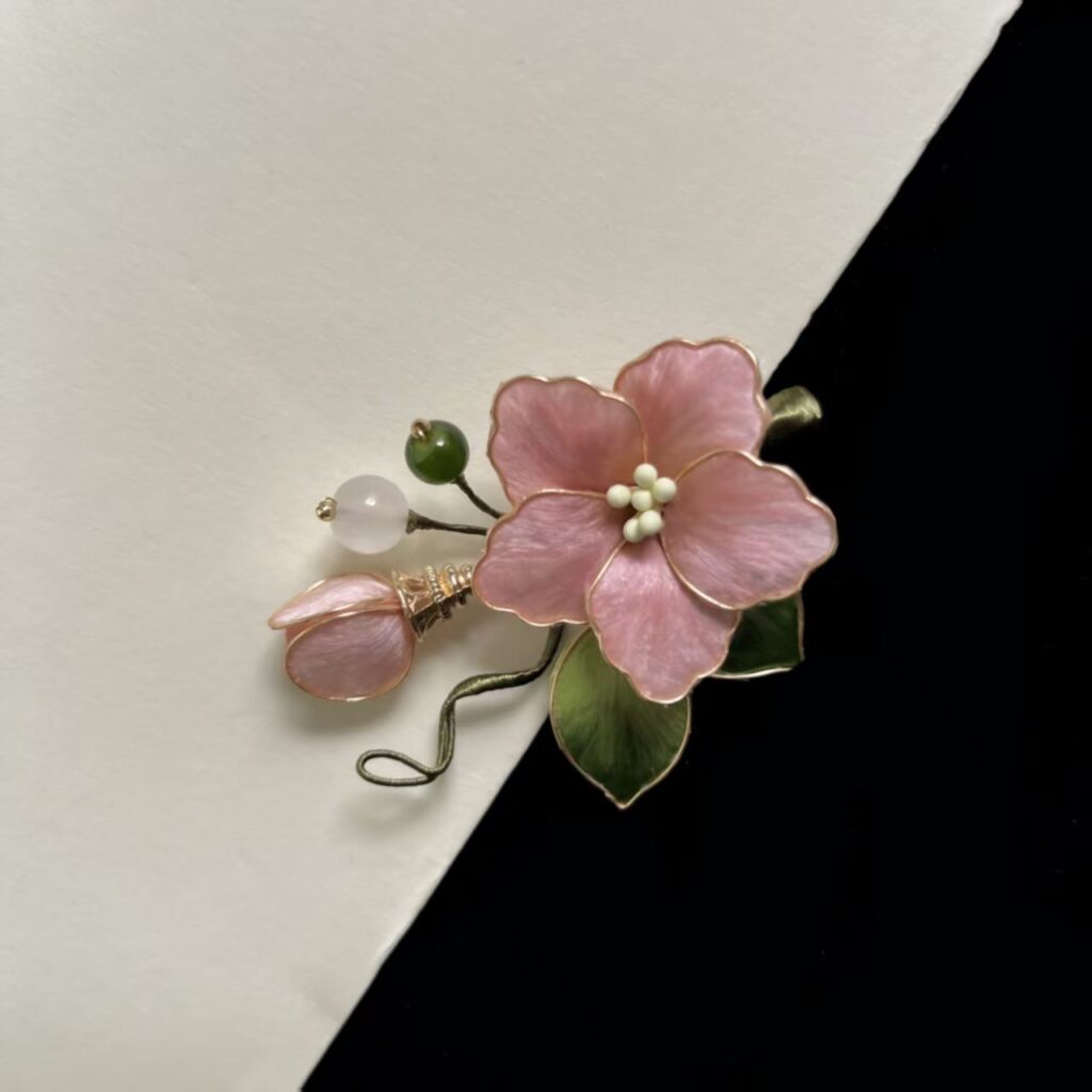 Handmade Chinese Intangible Cultural Heritage Velvet Flower, Soft Pink Tender Floral Brooch & Hair Clip, Versatile Accessory for Gentle Elegant Look 1pcs — View 3