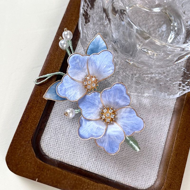 Chinese Intangible Cultural Heritage Silk Velvet Flower, Light Blue Mini Brooch & Hair Accessory, Elegant Low-Key All-Match Jewelry for Women Daily Wear  1pcs — View 5