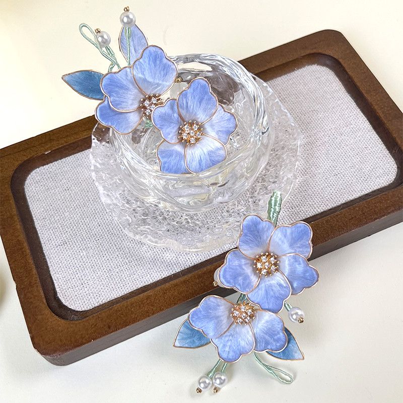Chinese Intangible Cultural Heritage Silk Velvet Flower, Light Blue Mini Brooch & Hair Accessory, Elegant Low-Key All-Match Jewelry for Women Daily Wear  1pcs — View 3
