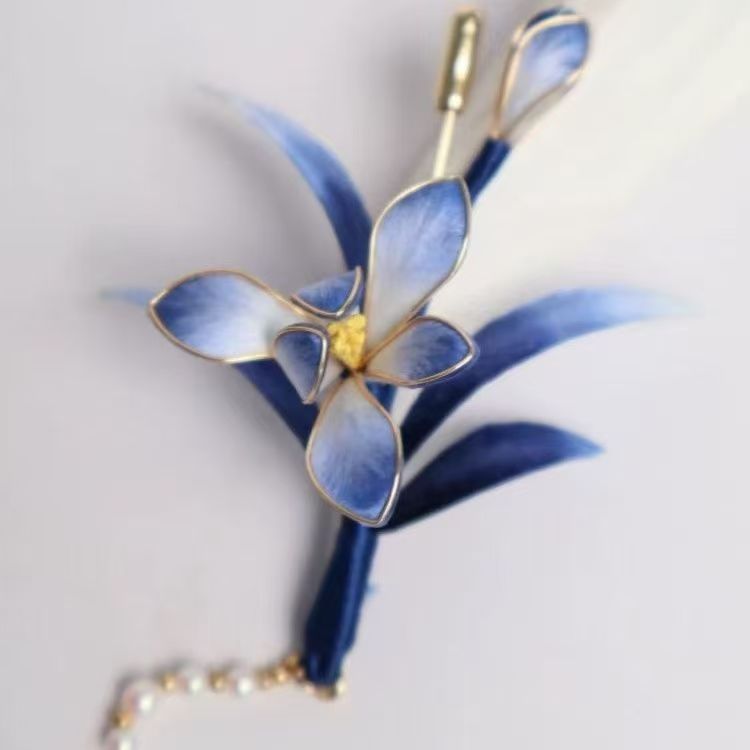 Intangible Cultural Heritage Silk Velvet Flower Brooch, Handmade Orchid Velvet Pin from Time-Honored Chinese Brand, Versatile Daily Accessory for Women — View 4