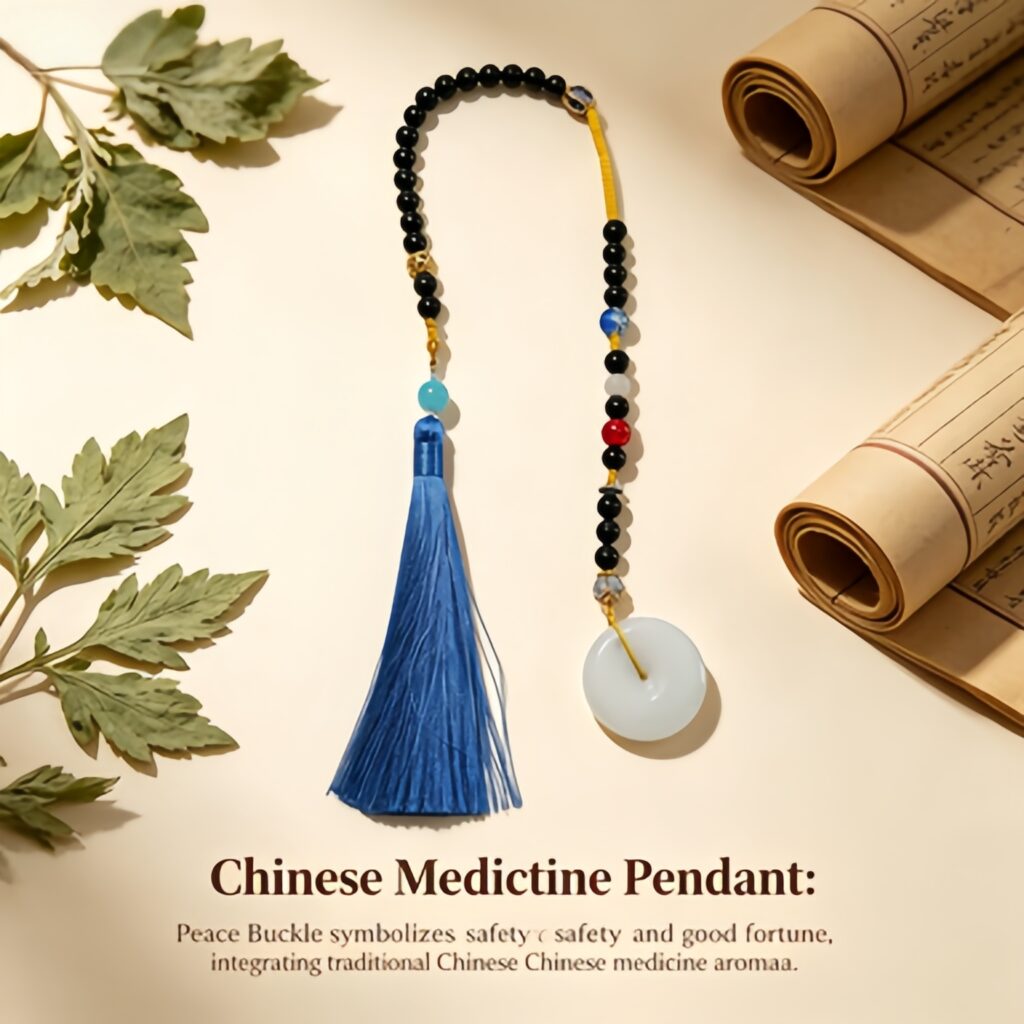 Helong Incense Safety Buckle  Pendant, Natural Herbal Fragrance Tablet Hanging Chain with Sandalwood & Agarwood, Aroma Ornament for Energy Support & Fatigue Relief &mdash; View 4