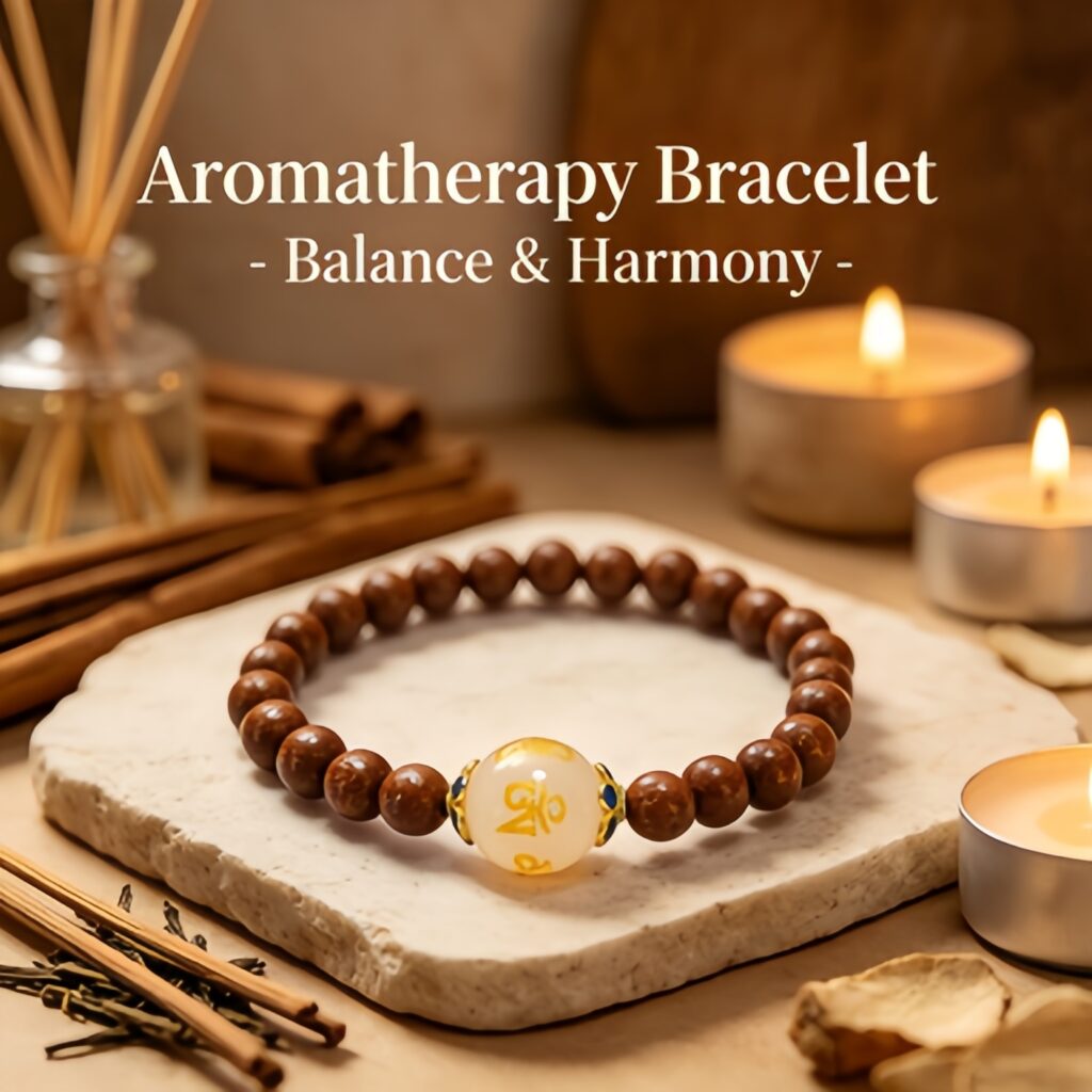 Goose Pear Incense Bead Bracelet with White Talisman Crystal Charms, Natural Agarwood Sandalwood Mala for Calming Mind, Mood Relief & Better Sleep &mdash; View 1