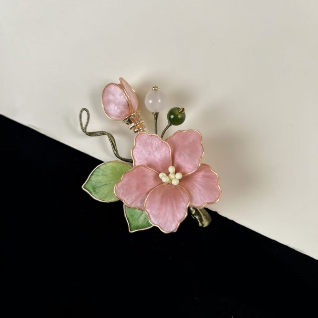 Handmade Chinese Intangible Cultural Heritage Velvet Flower, Soft Pink Tender Floral Brooch & Hair Clip, Versatile Accessory for Gentle Elegant Look 1pcs — View 6