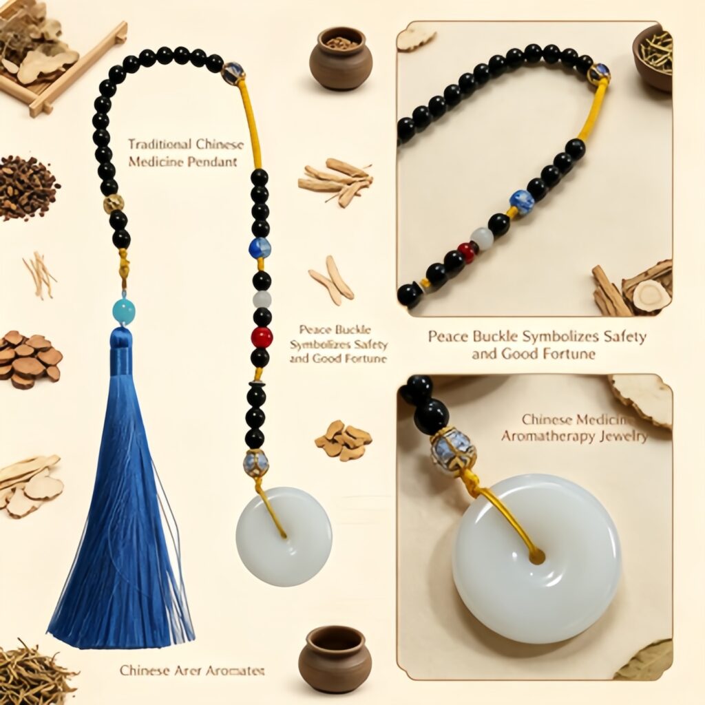 Helong Incense Safety Buckle  Pendant, Natural Herbal Fragrance Tablet Hanging Chain with Sandalwood & Agarwood, Aroma Ornament for Energy Support & Fatigue Relief &mdash; View 5
