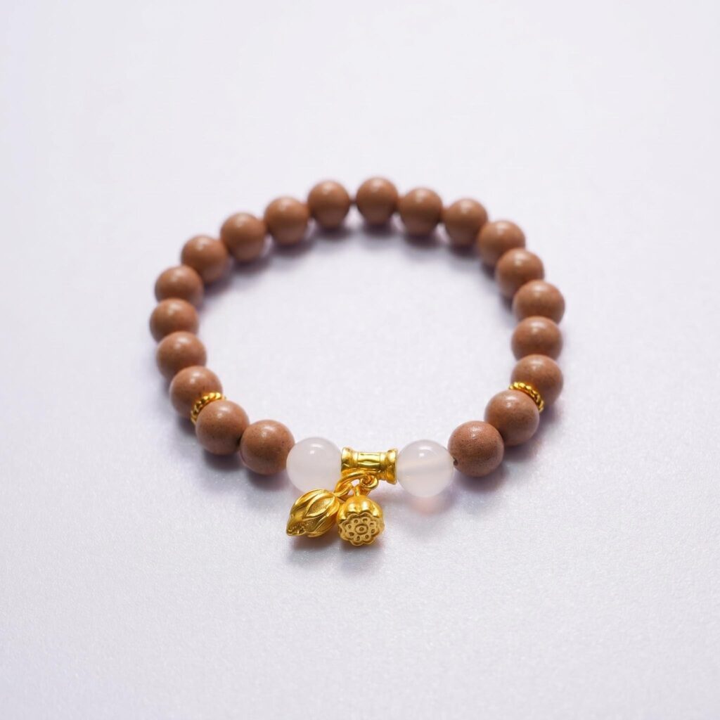Natural Agarwood Bead White Agate Bracelet Lotus Pendant Calming Aromatherapy Bracelet for Relaxation Stress Relief &mdash; View 7