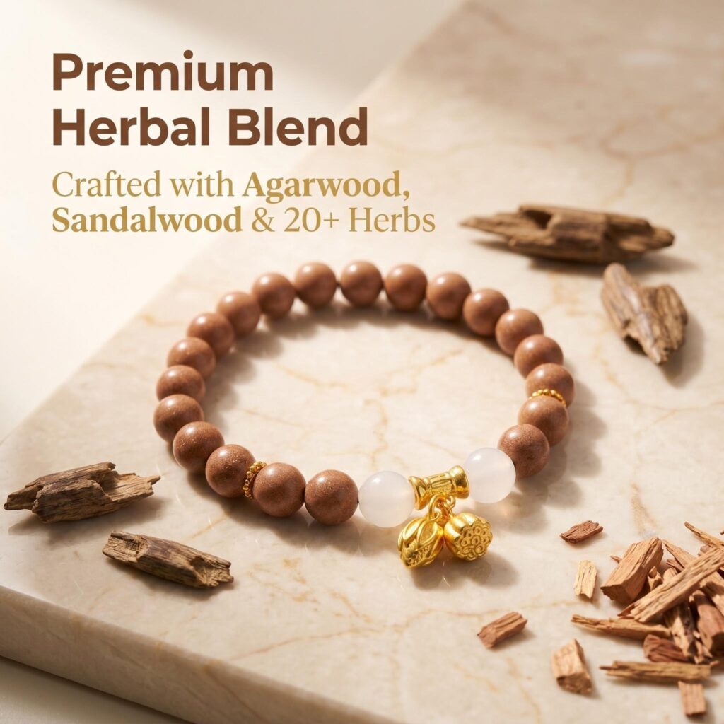 Natural Agarwood Bead White Agate Bracelet Lotus Pendant Calming Aromatherapy Bracelet for Relaxation Stress Relief &mdash; View 3