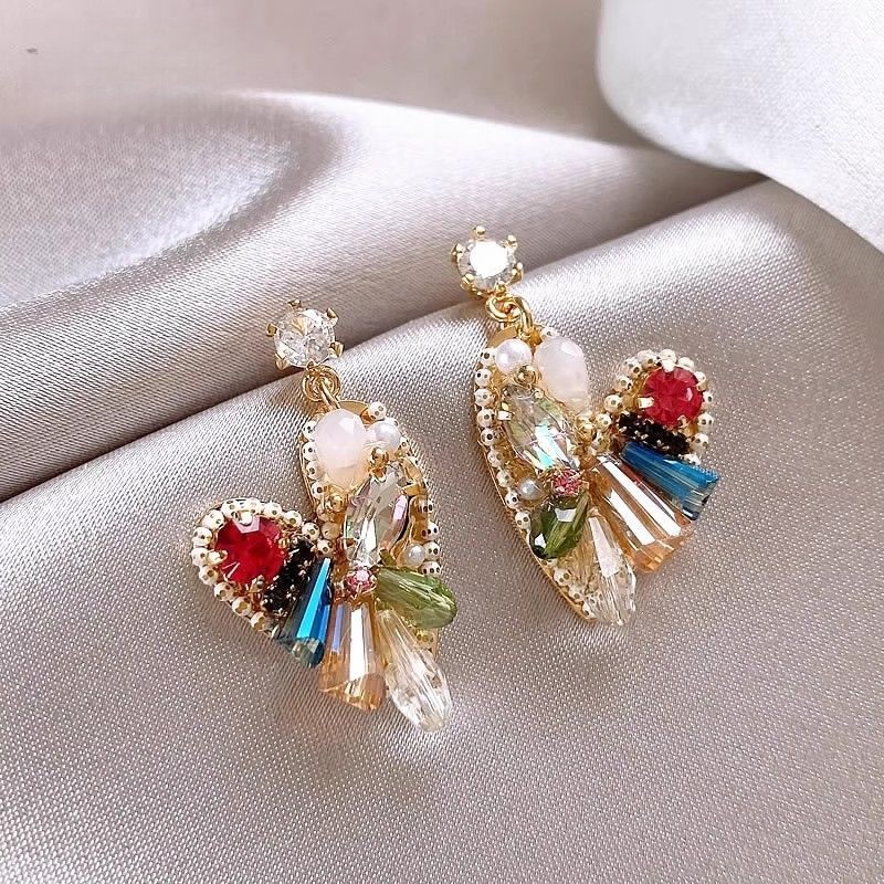Rainbow Mosaic Heart Statement Earrings — View 4