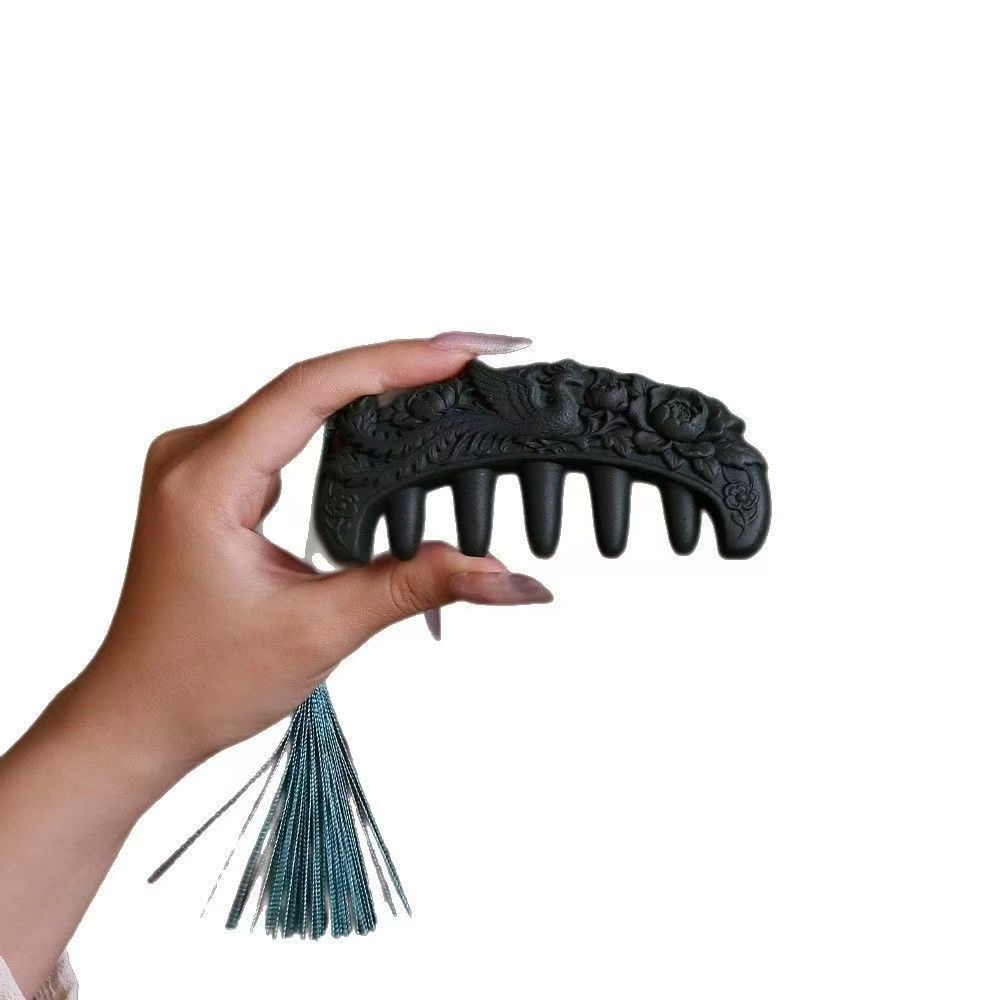 Phoenix & Peony Carved Herbal Incense Meridian Massage Comb, Chinese Intangible Cultural Heritage Craft Scalp Gua Sha Comb, Traditional Herbal Scented Head Massager for Hair Wellness — View 3