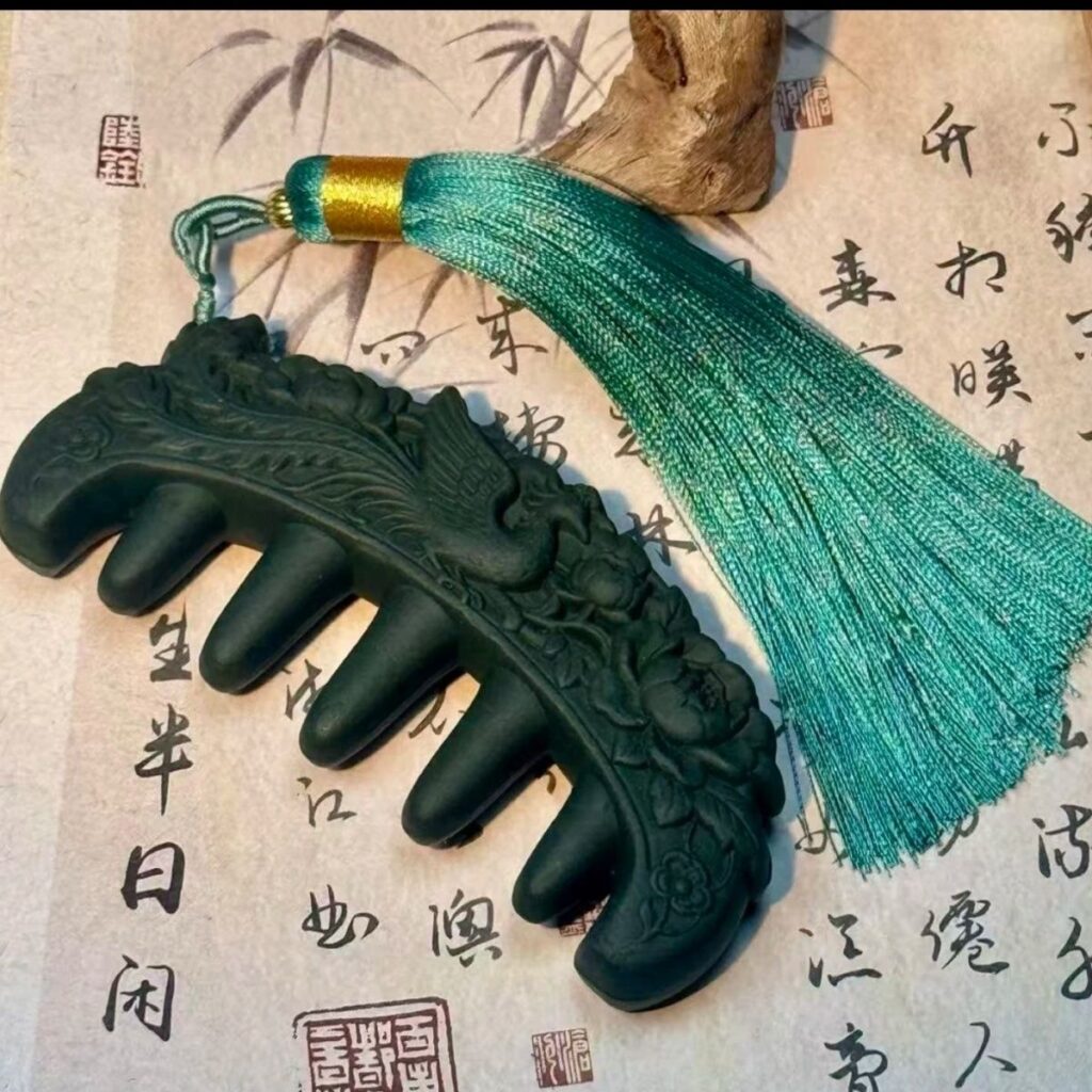 Phoenix & Peony Carved Herbal Incense Meridian Massage Comb, Chinese Intangible Cultural Heritage Craft Scalp Gua Sha Comb, Traditional Herbal Scented Head Massager for Hair Wellness — View 1
