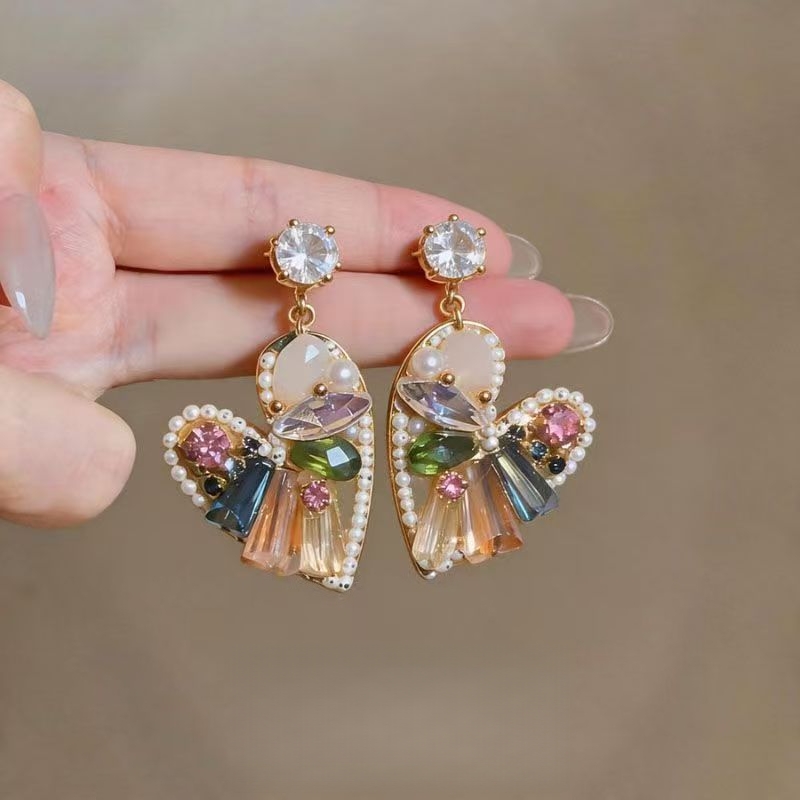 Rainbow Mosaic Heart Statement Earrings — View 2