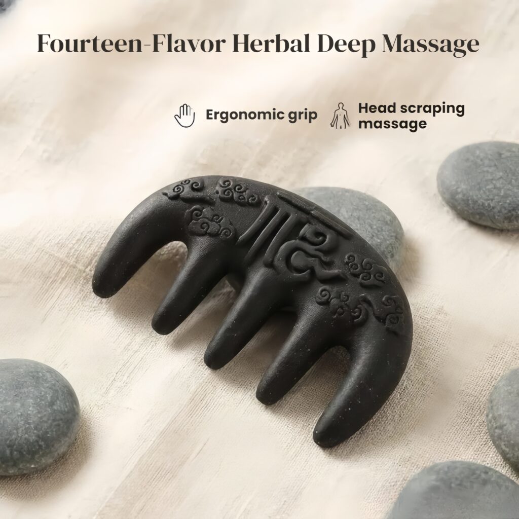 Traditional Oriental Medicinal Herb Scalp Massage Comb, Carved Blessing Meridian Comb with He Shou Wu, Aromatherapy Gua Sha Tool for Healthy Hair & Calm Mind — View 2