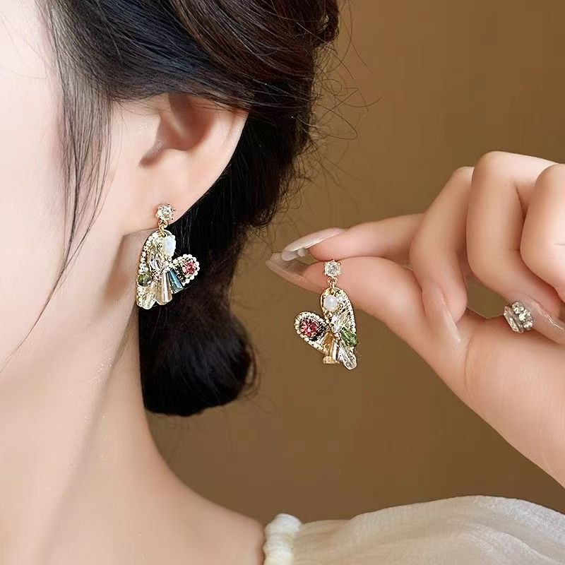 Rainbow Mosaic Heart Statement Earrings — View 6
