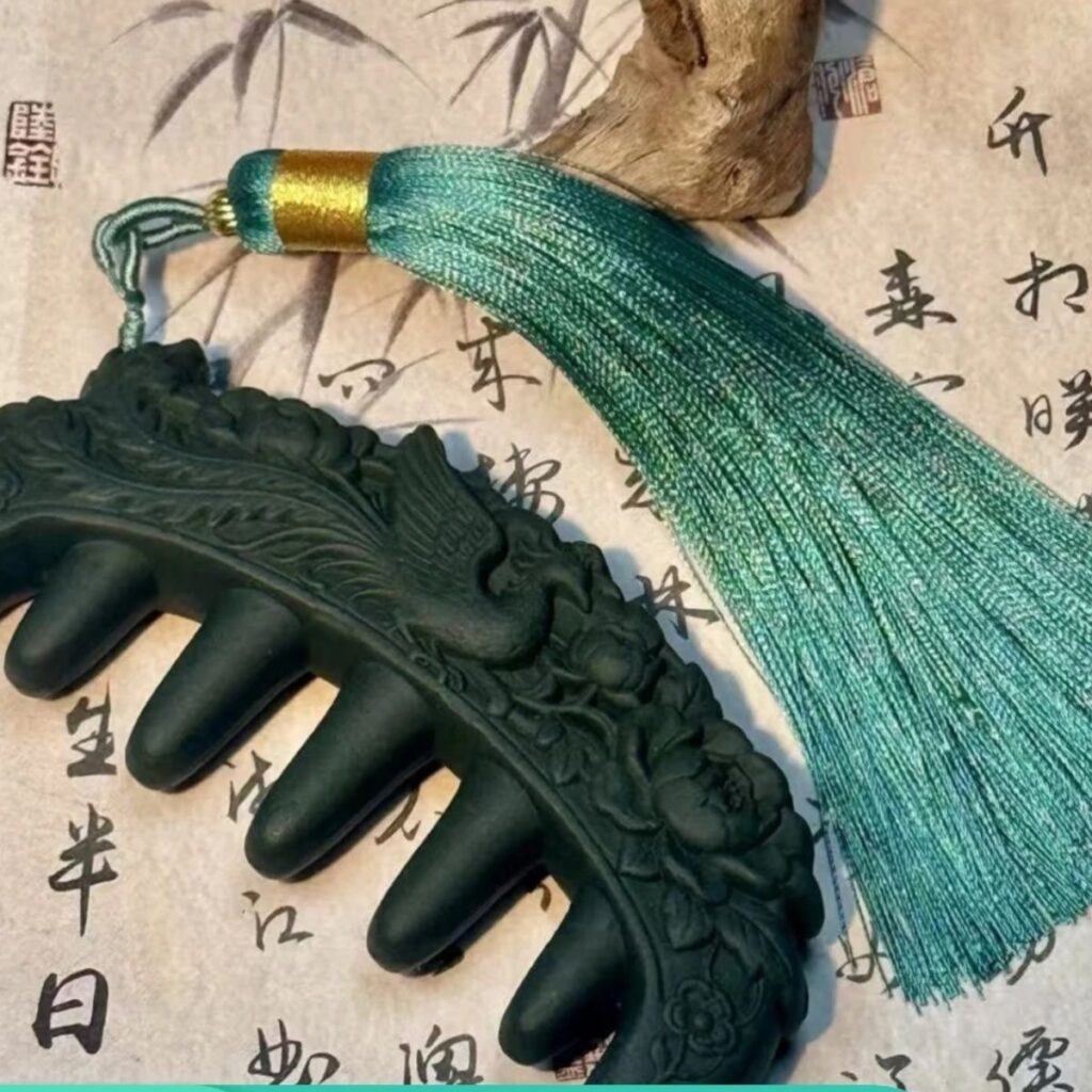 Phoenix & Peony Carved Herbal Incense Meridian Massage Comb, Chinese Intangible Cultural Heritage Craft Scalp Gua Sha Comb, Traditional Herbal Scented Head Massager for Hair Wellness — View 7