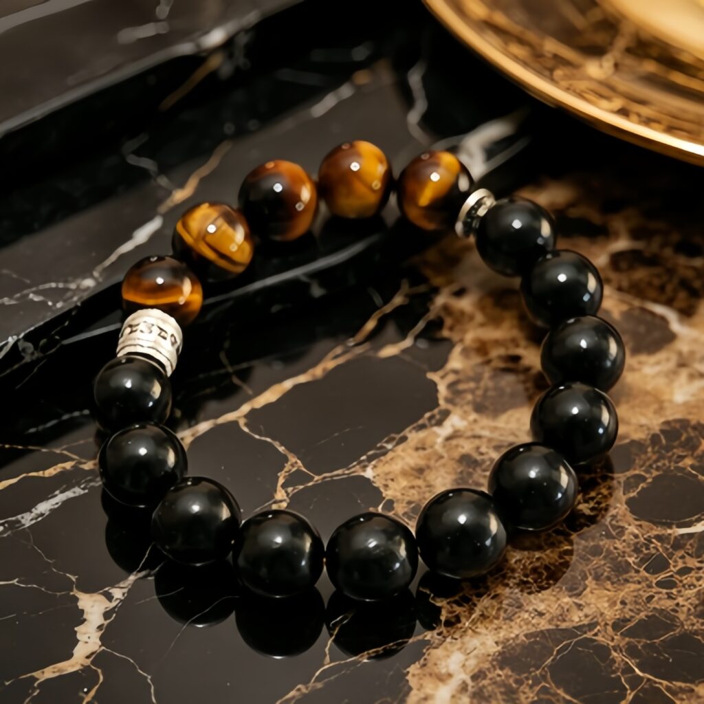 12mm Premium Ambergris Blend Aroma Bracelet | Brown Vein Crystal & Metal Clasp Vitality Mood Wellness Jewelry — View 3