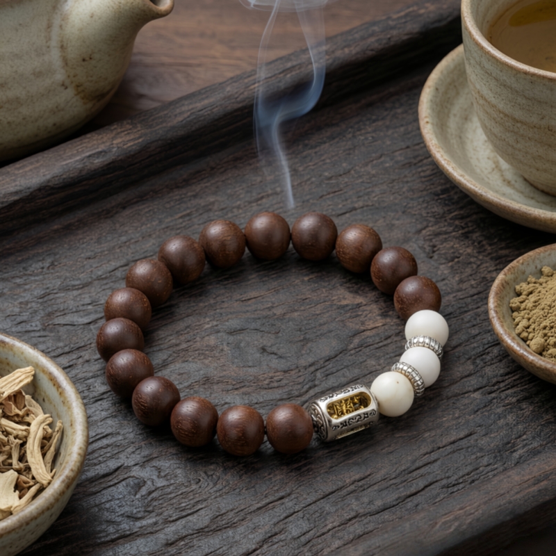 Wisdom Incense Bead Bracelet, Elegant Milky White Bead & Sacred Rune Metal Clasp Design, Natural Ambergris & Musk Blend Jewelry for Mental Stability, Emotional Smooth & Mood Relaxation &mdash; View 4