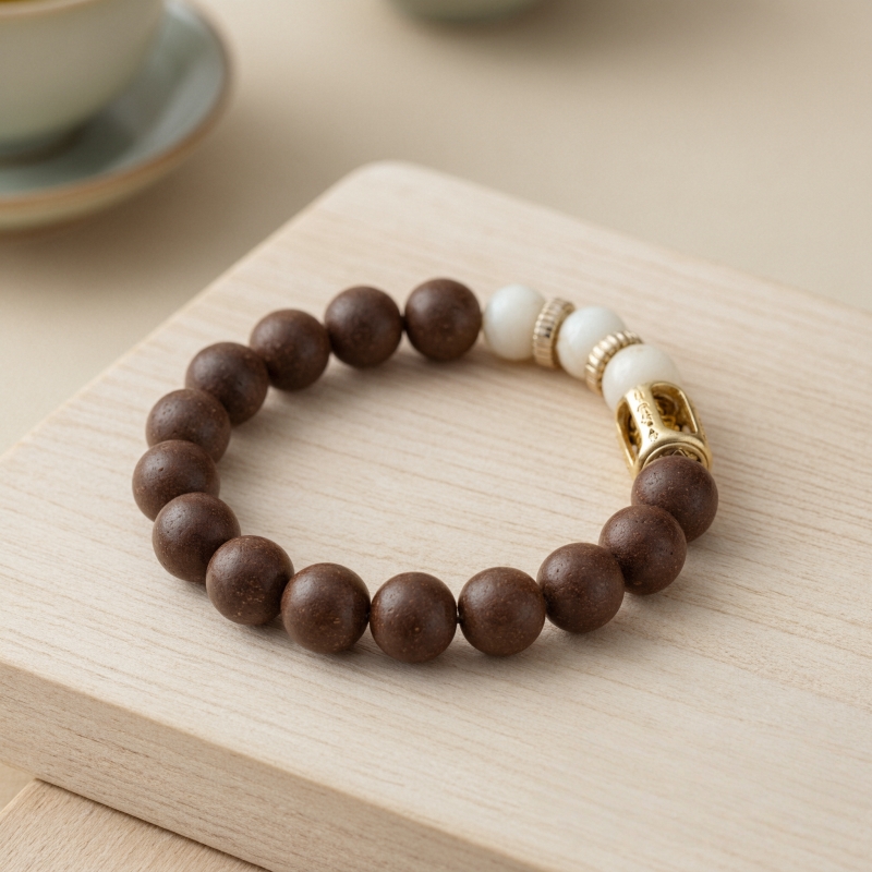 Wisdom Incense Bead Bracelet, Elegant Milky White Bead & Sacred Rune Metal Clasp Design, Natural Ambergris & Musk Blend Jewelry for Mental Stability, Emotional Smooth & Mood Relaxation &mdash; View 3