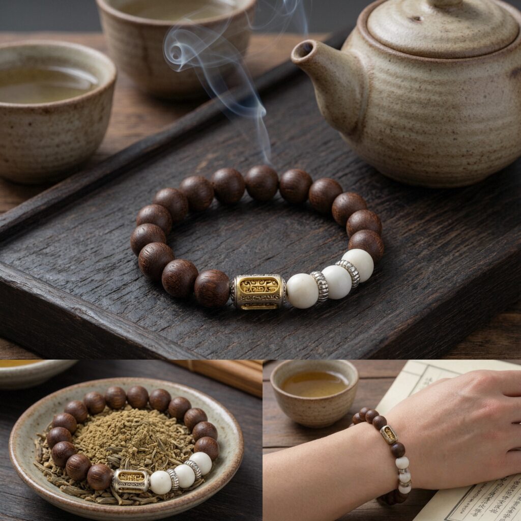 Wisdom Incense Bead Bracelet, Elegant Milky White Bead & Sacred Rune Metal Clasp Design, Natural Ambergris & Musk Blend Jewelry for Mental Stability, Emotional Smooth & Mood Relaxation &mdash; View 7