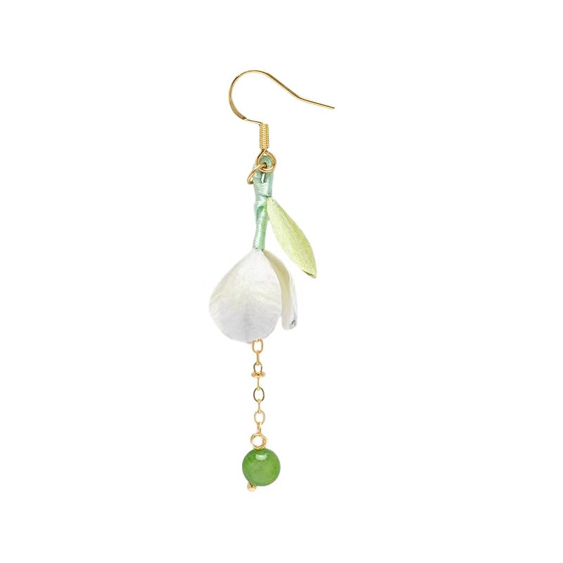 Ethereal Oriental Silk Velvet Magnolia Dangle Earrings, Artisan Crafted Traditional Chinese Floral Ear Ornaments for Cheongsam Daily Wear — View 7