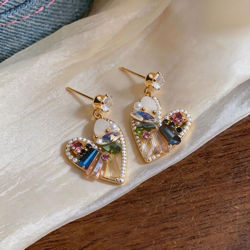 Rainbow Mosaic Heart Statement Earrings — View 3
