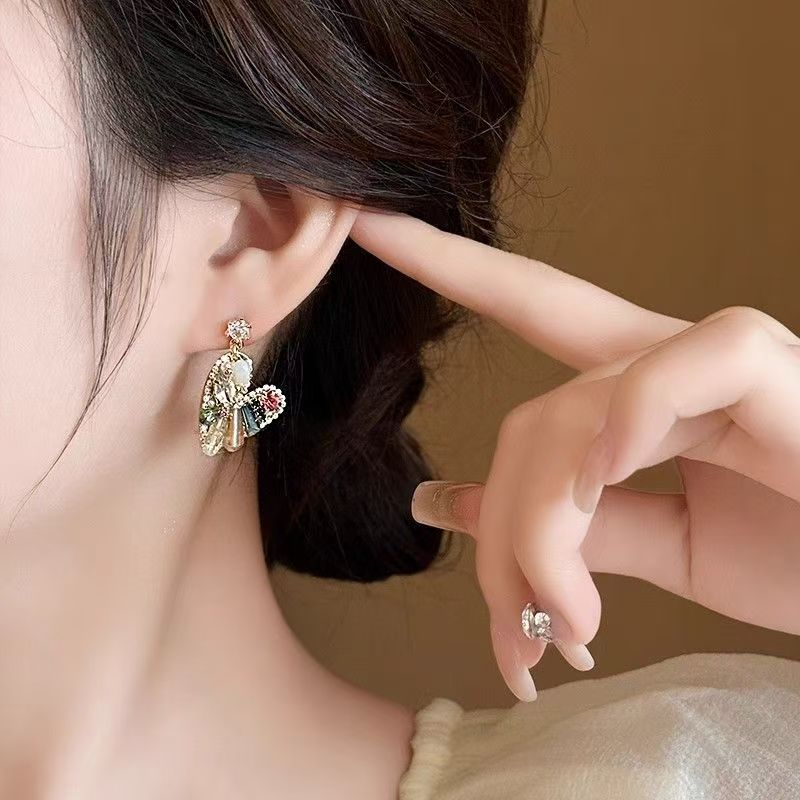 Rainbow Mosaic Heart Statement Earrings — View 7