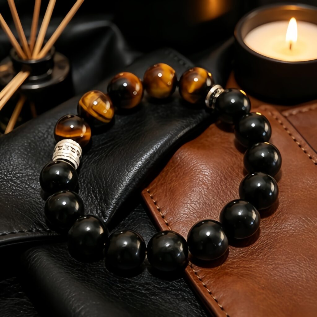 12mm Premium Ambergris Blend Aroma Bracelet | Brown Vein Crystal & Metal Clasp Vitality Mood Wellness Jewelry — View 4