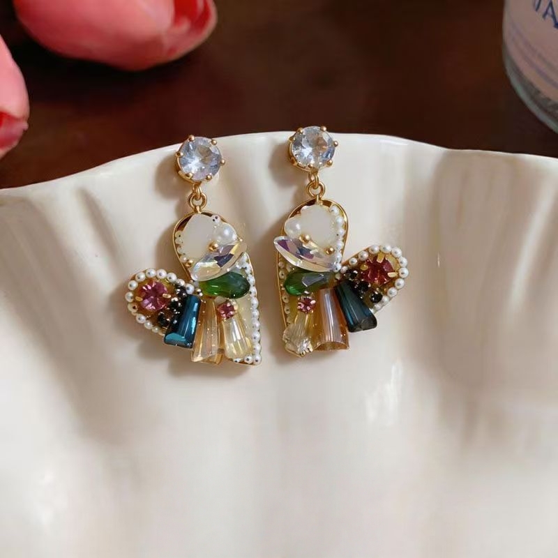 Rainbow Mosaic Heart Statement Earrings — View 5