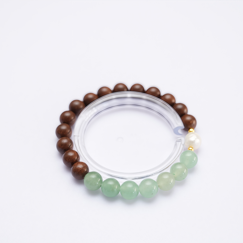 Goose Pear Aroma Incense Bracelet | White Pearl & Green Crystal Gentle Mood & Sleep Wellness Jewelry &mdash; View 5
