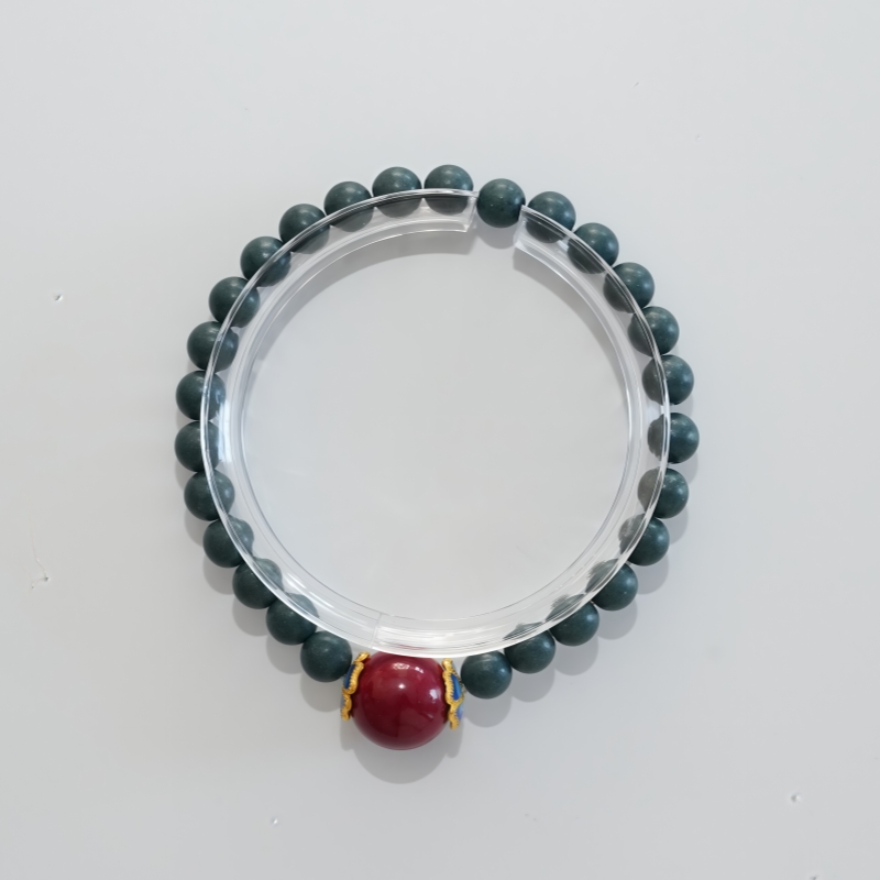 Blue Bridge Jade Pestle Herbal Incense Bracelet, Natural Multi-Herb Blended Beaded Bracelet with Red Crystal Accent, Warm Body Vitality, Blood Flow & Joint Comfort Wellness Jewelry &mdash; View 7