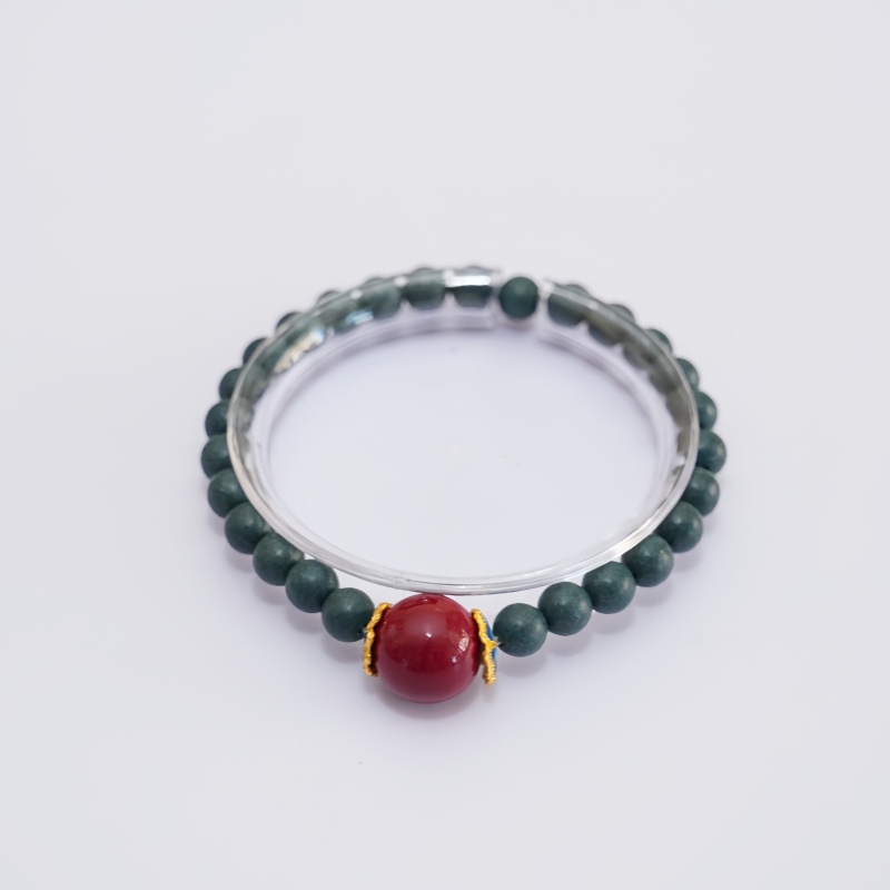 Blue Bridge Jade Pestle Herbal Incense Bracelet, Natural Multi-Herb Blended Beaded Bracelet with Red Crystal Accent, Warm Body Vitality, Blood Flow & Joint Comfort Wellness Jewelry &mdash; View 6