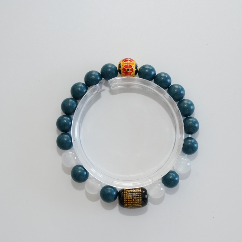 Blue Bridge Jade Pestle Warming Herbal Bracelet | Clear & Black Crystal Metal Sphere Blood & Bone Wellness Jewelry &mdash; View 6