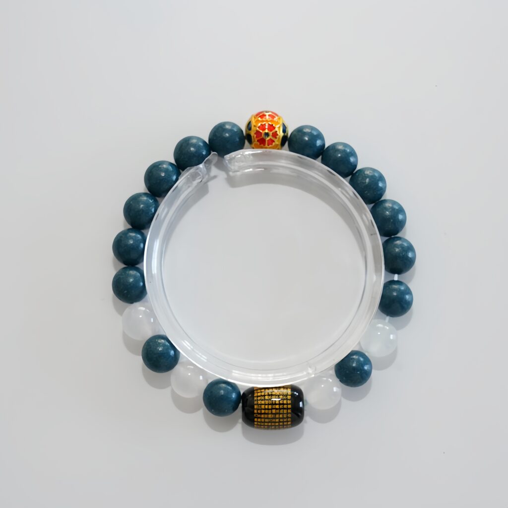 Blue Bridge Jade Pestle Warming Herbal Bracelet | Clear & Black Crystal Metal Sphere Blood & Bone Wellness Jewelry &mdash; View 7