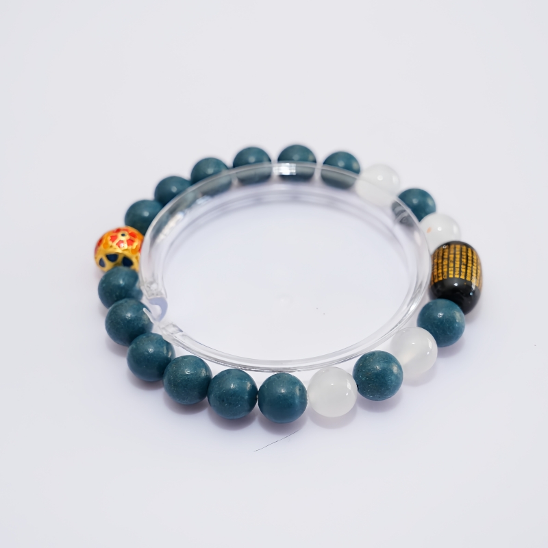 Blue Bridge Jade Pestle Warming Herbal Bracelet | Clear & Black Crystal Metal Sphere Blood & Bone Wellness Jewelry &mdash; View 8