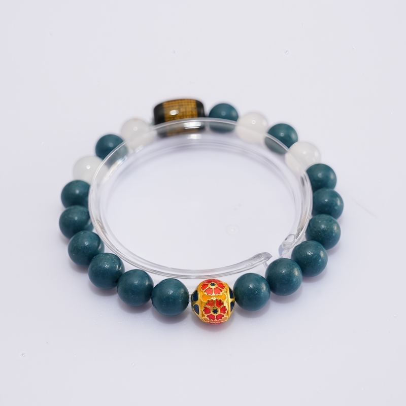 Blue Bridge Jade Pestle Warming Herbal Bracelet | Clear & Black Crystal Metal Sphere Blood & Bone Wellness Jewelry &mdash; View 5